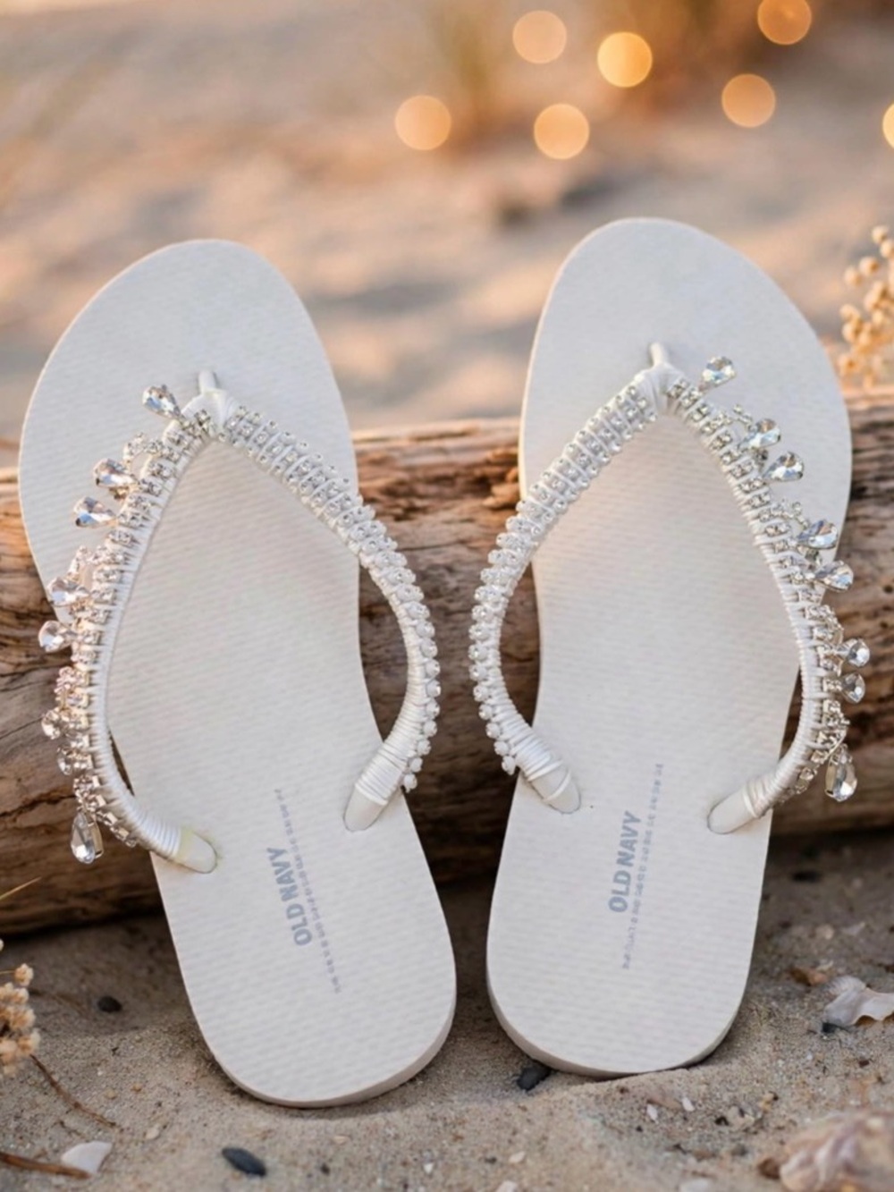 Old Navy Women's White Jeweled Sandals, Flip Flops, Wedding, Bridal,